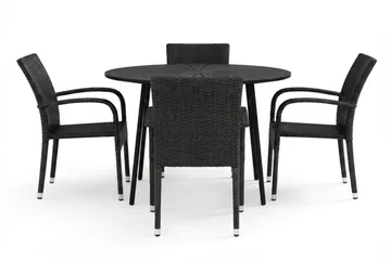 Tunis utomhus rund matgrupp 120 cm med 4 Thor Light utefåtöljer - Svart/Svart - Products - Utemöbler & utemiljö - Utegrupp - Matgrupp utomhus