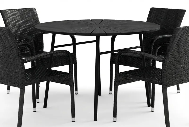 Tunis utomhus rund matgrupp 120 cm med 4 Thor Light utefåtöljer - Svart/Svart - Products - Utemöbler & utemiljö - Utegrupp - Matgrupp utomhus