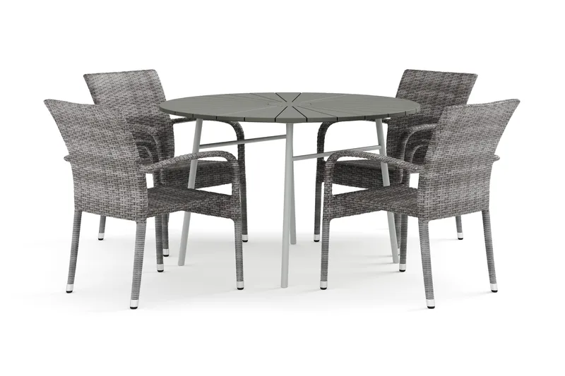 Tunis utomhus rund matgrupp 120 cm med 4 Thor Light utefåtöljer - Vit/Grå - Products - Utemöbler & utemiljö - Utegrupp - Matgrupp utomhus