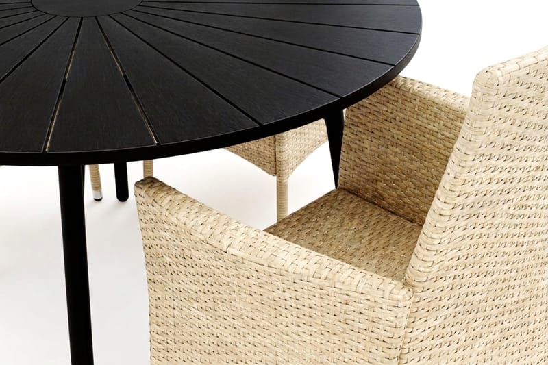 Tunis utomhus rund matgrupp 120 cm med 4 Thor utefåtöljer - Svart/Svart - Products - Utemöbler & utemiljö - Utegrupp - Matgrupp utomhus