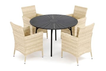 Tunis utomhus rund matgrupp 120 cm med 4 Thor utefåtöljer - Svart/Svart - Products - Utemöbler & utemiljö - Utegrupp - Matgrupp utomhus