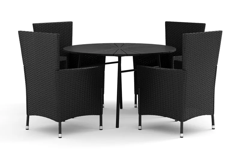 Tunis utomhus rund matgrupp 120 cm med 4 Thor utefåtöljer - Svart/Svart - Products - Utemöbler & utemiljö - Utegrupp - Matgrupp utomhus