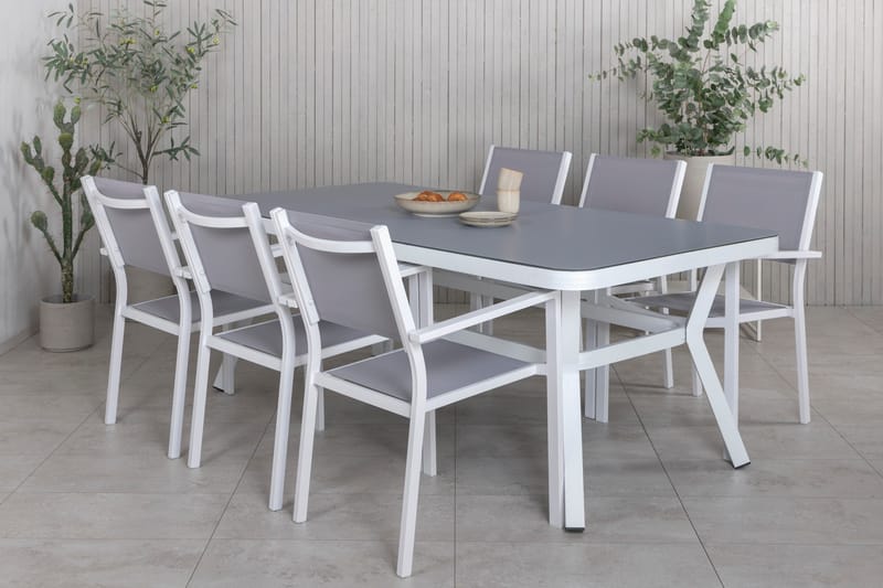 Virya Matgrupp Utomhus 200cm + 6 Copacabana Stapelbara Matstolar Utomhus Vit - Venture Home - Products - Utemöbler & utemiljö - Utegrupp - Matgrupp utomhus