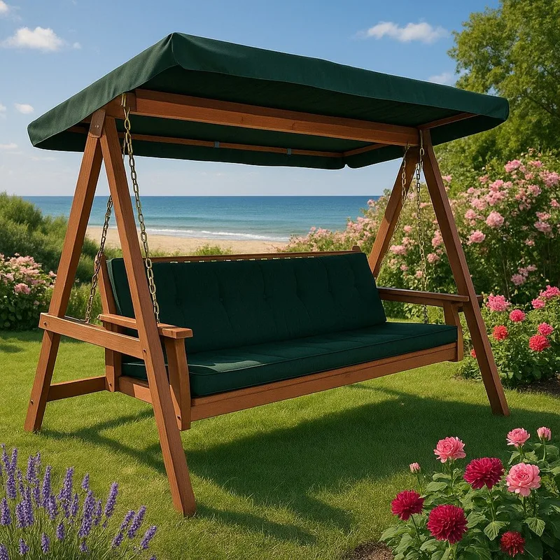 Hammock Fällbar i Trä med Tak, grön