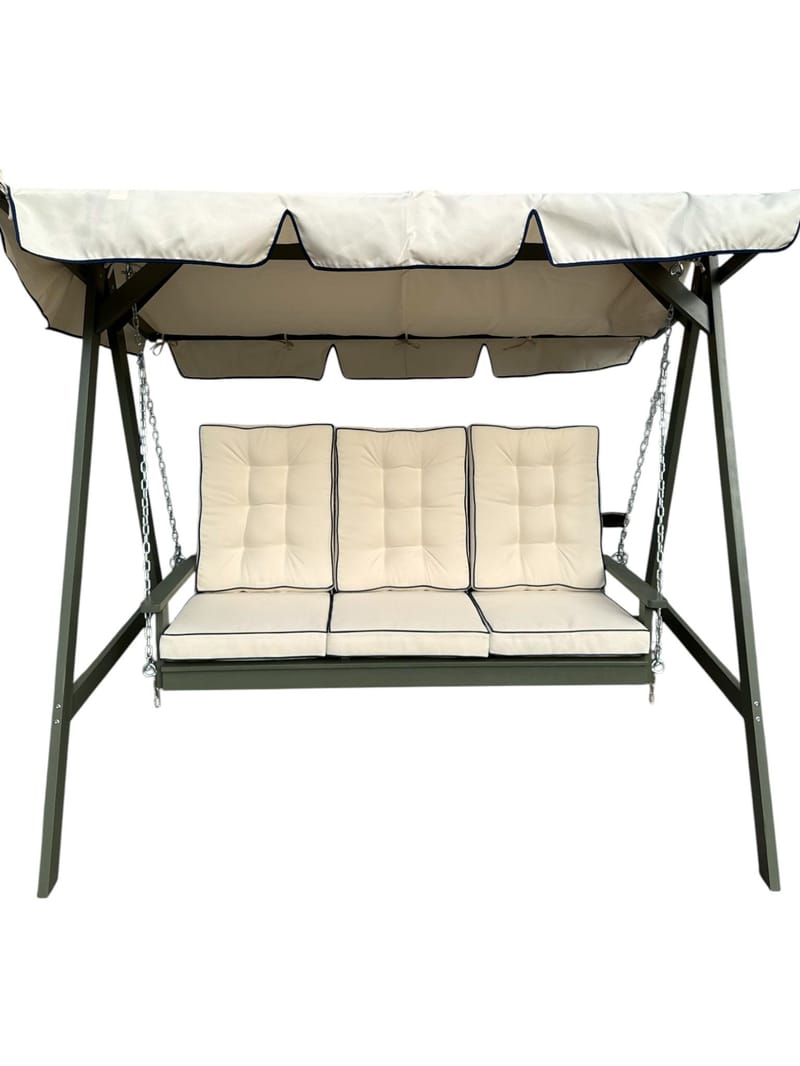 Landet Hammock Gungsoffa med tak i akacia trä inklusive dynor 195x125x159, Vit / Mörkgrön