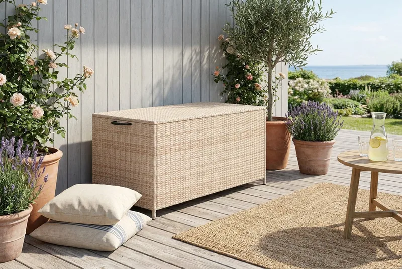Zahara Dynbox utomhus i konstrotting med handtag 140x60x60 cm - Beige - Products - Utemöbler & utemiljö - Utomhusförvaring - Dynförvaring - Dynbox & dynlåda