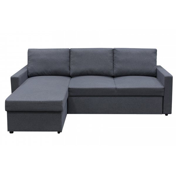 B�ddsoffa 220 cm bred m�rkgr� med f�rvaring