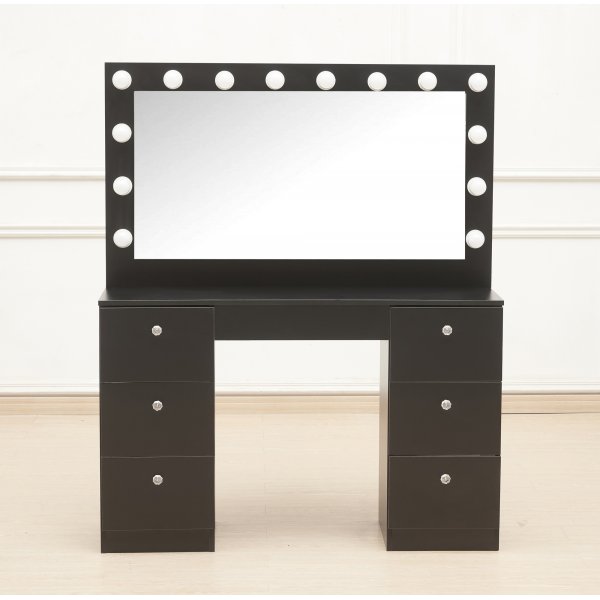 Sminkbord med belysning och kristall-handtag Sminkbord med belysning och kristall-handtag