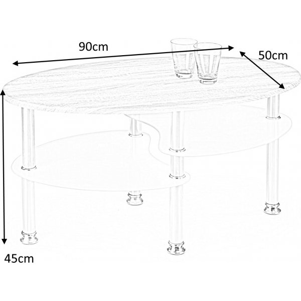 Soffbord 90 x 50 cm Vit/ek - Adiba + Textilv�rd f�r m�bler