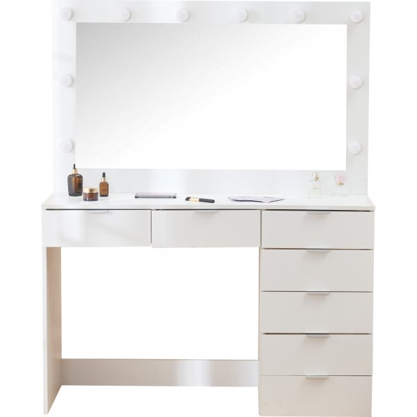 Sminkbord med spegel, belysning och f�rvaring + M�beltassar