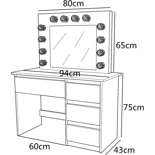 Giselle sminkbord med spegel och LED-belysning Giselle sminkbord med spegel och LED-belysning