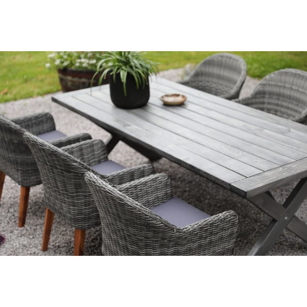 Oxford utematgrupp; grått bord 220 cm inkl 6 st Valetta fåtöljer grå konstrotting Oxford utematgrupp; grått bord 220 cm inkl 6 st Valetta fåtöljer grå konstrotting