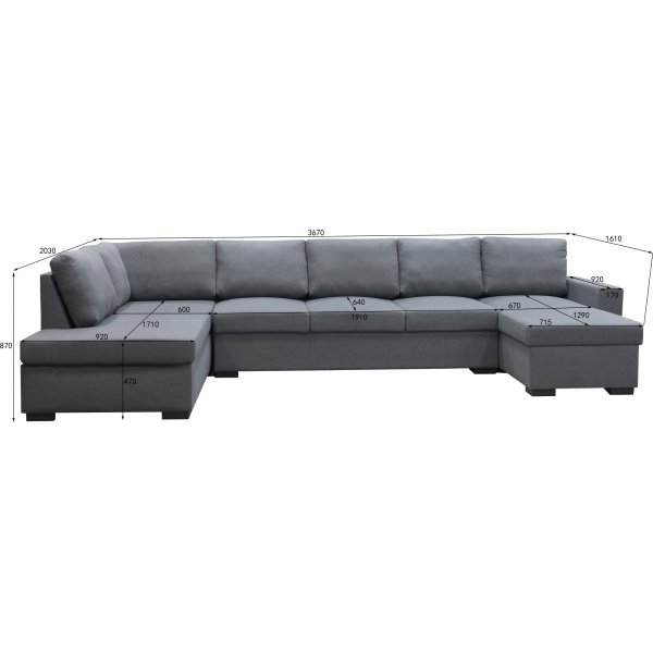 Solna m�rkgr� v�ndbar U-soffa 367 cm + M�beltassar