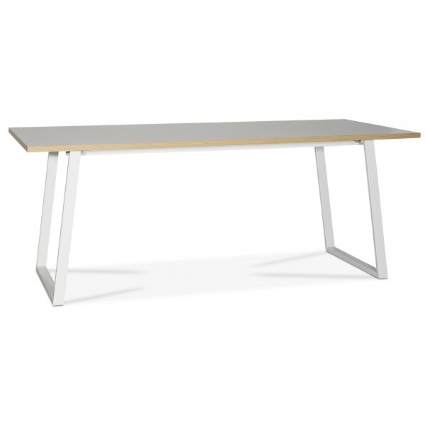 Edge matgrupp; Matbord i vit HPL 190x90 cm med 6 st gr�a Dalsland pinnstolar