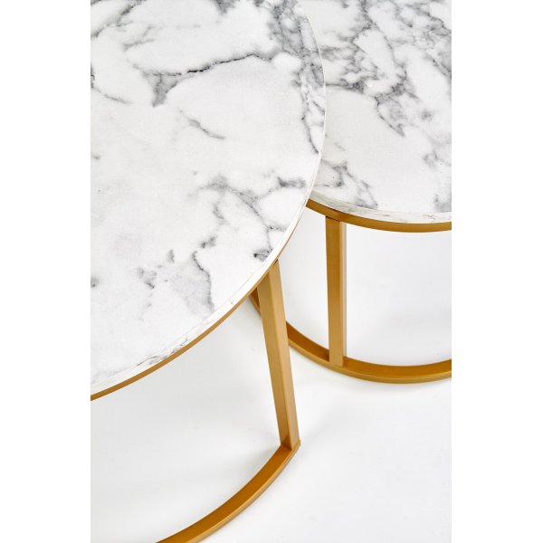 Satsbord Ø38/60 cm - Vit marmoreffekt / guld Satsbord Ø38/60 cm - Vit marmoreffekt / guld