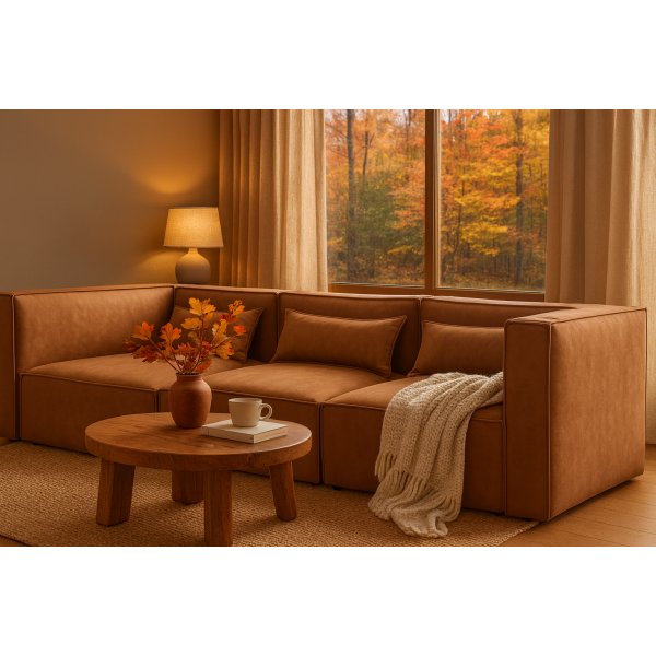 Nees modulsoffa i cognac combo 4 + Textilv�rd f�r m�bler
