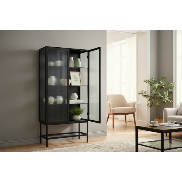 Vitrinskåp Cliff i svart metall och glas - 80x37x160 cm Vitrinskåp Cliff i svart metall och glas - 80x37x160 cm