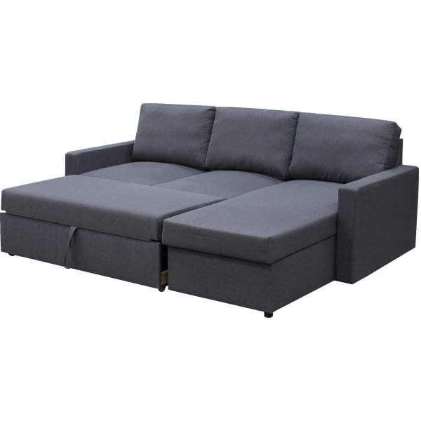 B�ddsoffa 220 cm bred m�rkgr� med f�rvaring