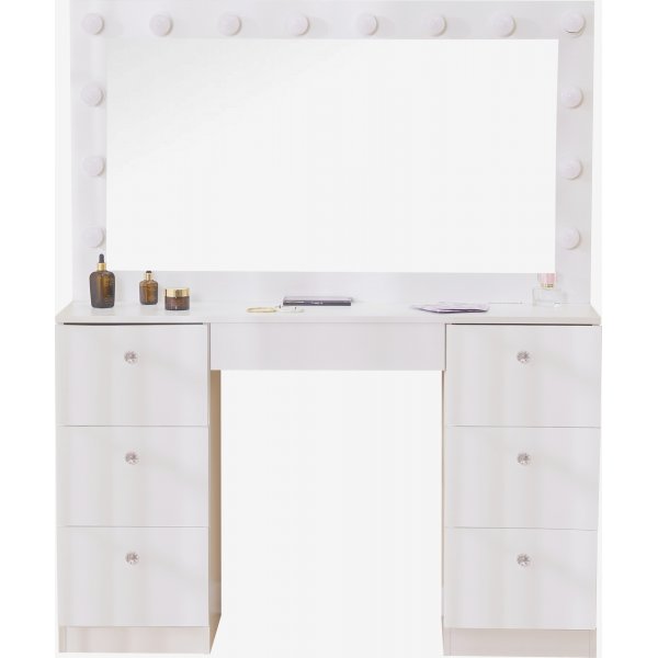 Sminkbord med spegel, belysning och kristall handtag + M�beltassar