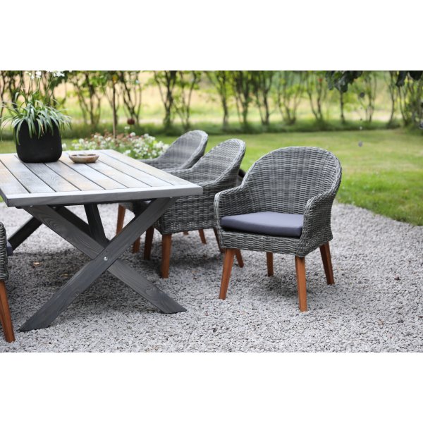 Oxford utematgrupp; grått bord 220 cm inkl 6 st Valetta fåtöljer grå konstrotting Oxford utematgrupp; grått bord 220 cm inkl 6 st Valetta fåtöljer grå konstrotting