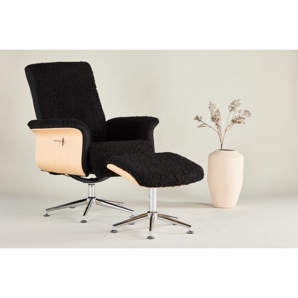 Hag�n reclinerf�t�lj med fotpall - Svart/oljad ek + Reng�ring f�r m�bler