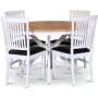 Troms� matgrupp; runt matbord 120 cm - Vit / oljad ek med 4 st F�r� stolar med sits i svart PU + 4.00 x Stolsdyna