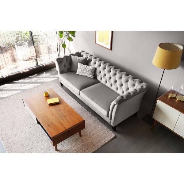 Soffa chesterfield 3-sits gr� - Henry + Reng�ring f�r m�bler