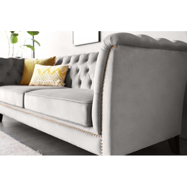 Soffa chesterfield 3-sits gr� - Henry + Reng�ring f�r m�bler