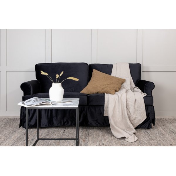 Soffa 2-sits med kjol - Svart sammet - 191 cm bred
