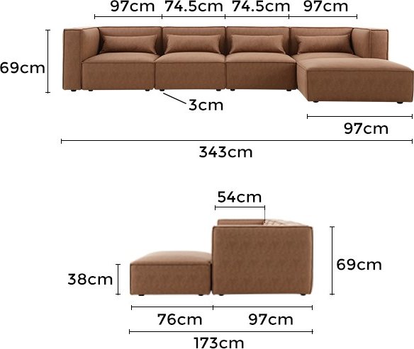 Nees modulsoffa i cognac combo 3 + Textilv�rd f�r m�bler