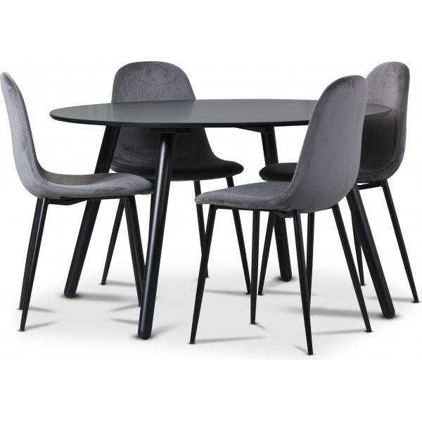 Rosvik matgrupp, matbord med 4 st Carisma sammetsstolar - Gr�/Svart + 3.00 x M�beltassar