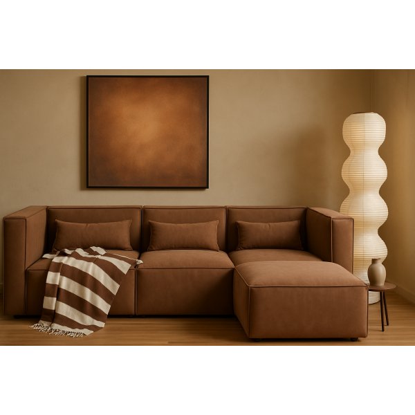 Nees modulsoffa i cognac combo 3 + Textilv�rd f�r m�bler