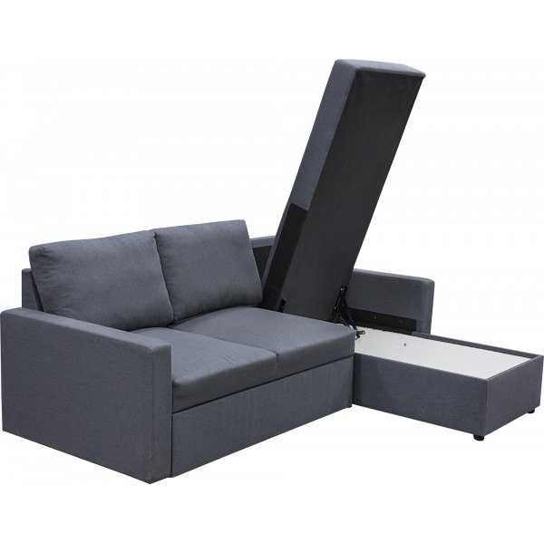 B�ddsoffa 220 cm bred m�rkgr� med f�rvaring