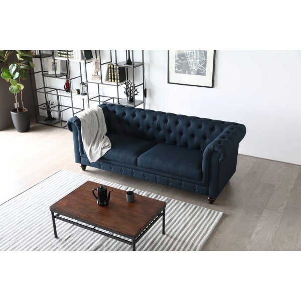 Soffa 3-sits chesterfieldsoffa blå - Herron + Rengöring för möbler Soffa 3-sits chesterfieldsoffa blå - Herron + Rengöring för möbler