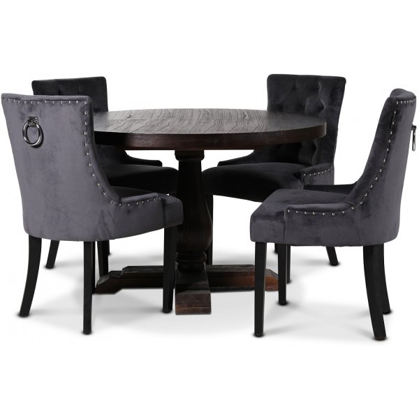 Lamier matgrupp Bord med 4 st Tuva stolar i gr� sammet + 4.00 x Stolsdyna