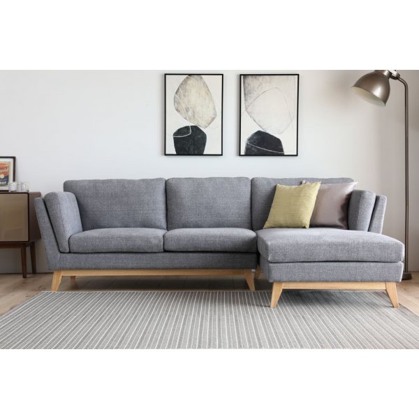 Soffa med divan gr�tt tyg - 260 cm bred
