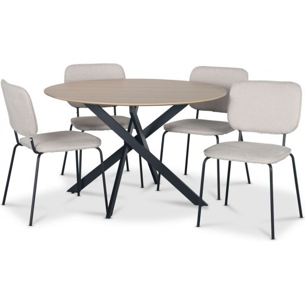 Hogr�n matgrupp �120 cm bord i ljust tr� + 4 st Lokrume beige stolar + 4.00 x Stolsdyna