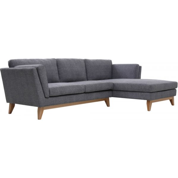 Soffa med divan gr�tt tyg - 260 cm bred
