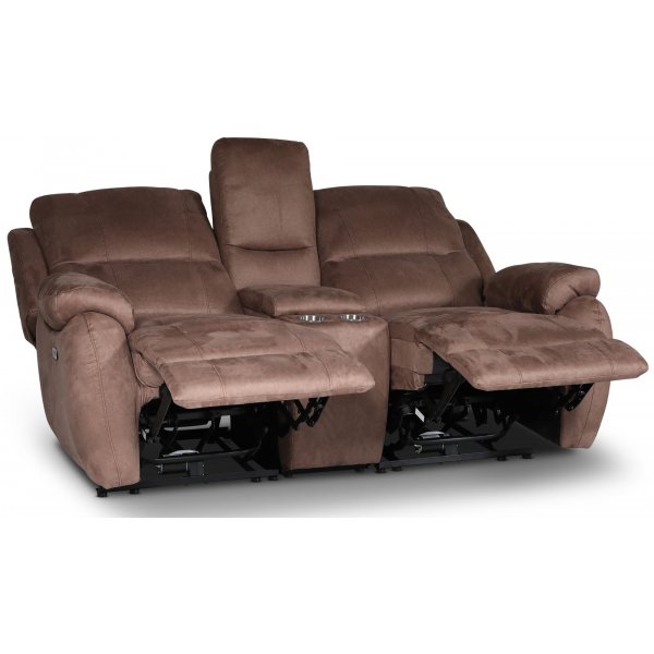 Enjoy Hollywood Biosoffa - 2-sits recliner (el) i brunt microfibertyg