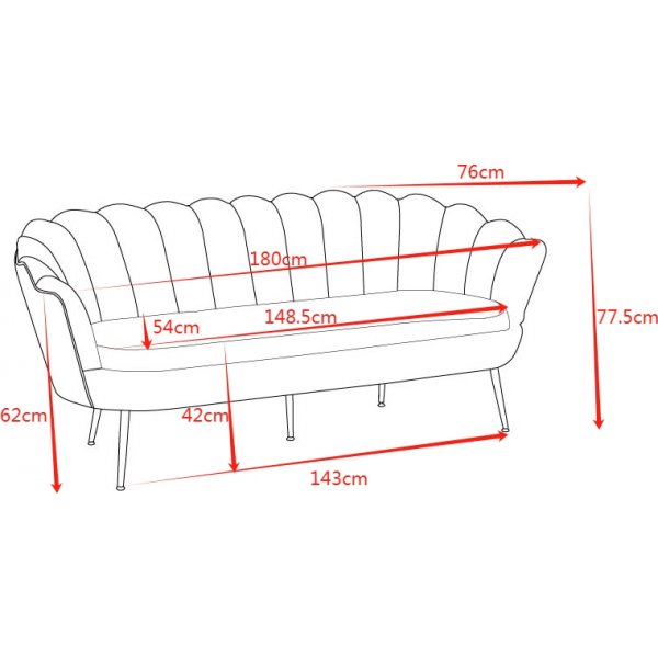 Soffa 3-sits i svart sammet - Kingsley