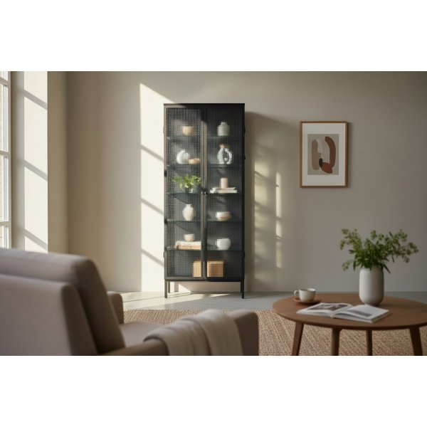 Vitrinsk�p Elegance II 80x37x200 cm - Svart metall med frostat glas