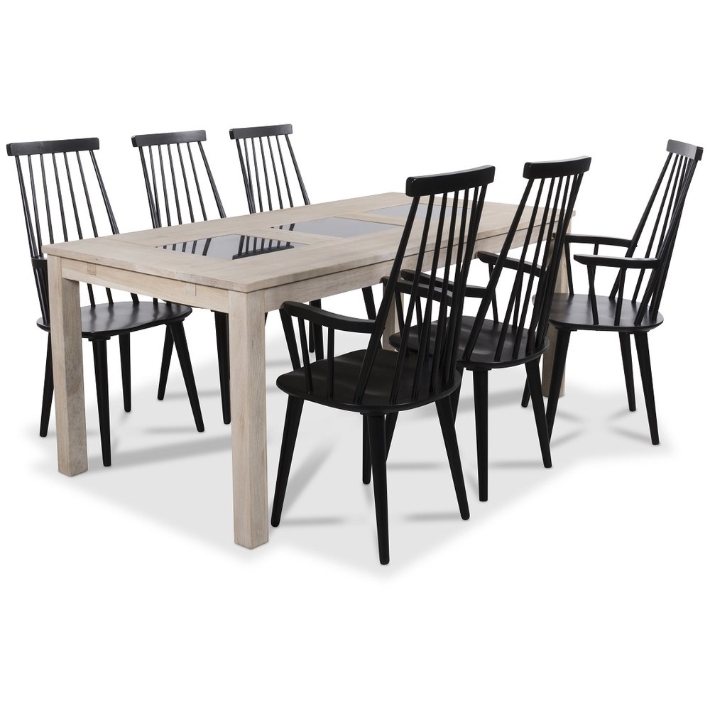Jasmine matgrupp med bord i whitewash och 6 st svarta Jasmine matgrupp med bord i whitewash och 6 st svarta