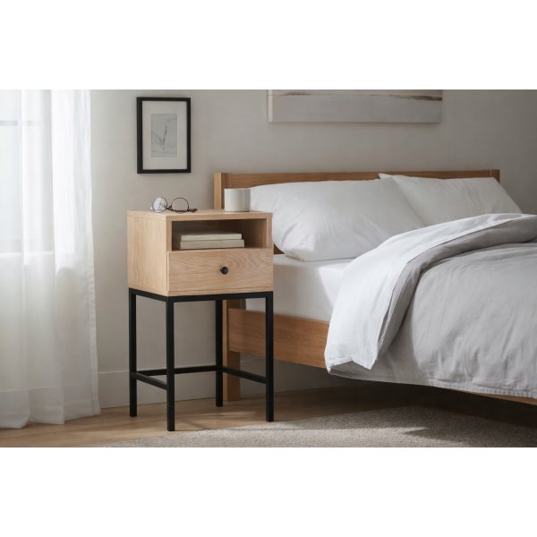 Sängbord Brooklyn i vitoljad ekfaner - 35x28x70 cm Sängbord Brooklyn i vitoljad ekfaner - 35x28x70 cm
