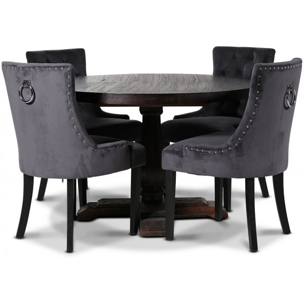 Lamier matgrupp Bord med 4 st Tuva stolar i gr� sammet + 4.00 x Stolsdyna