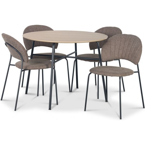 Tofta matgrupp �100 cm bord i ljust tr� + 4 st Hogr�n brun stolar + 4.00 x Stolsdyna