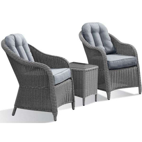 Solhaga utem�belset 2 f�t�ljer med bord - Gr� konstrotting + Reng�ring f�r m�bler