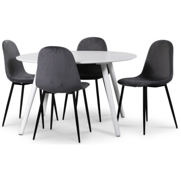 Rosvik matgrupp, matbord med 4 st Carisma sammetsstolar - Vit/Gr�