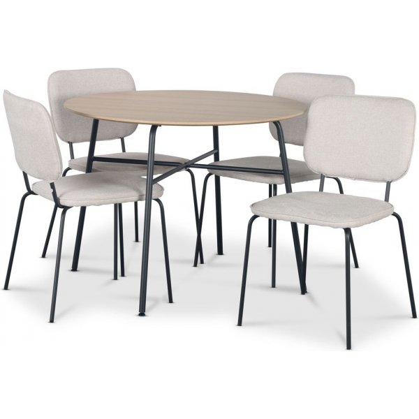 Tofta matgrupp �100 cm bord i ljust tr� + 4 st Lokrume beige stolar + 3.00 x M�beltassar