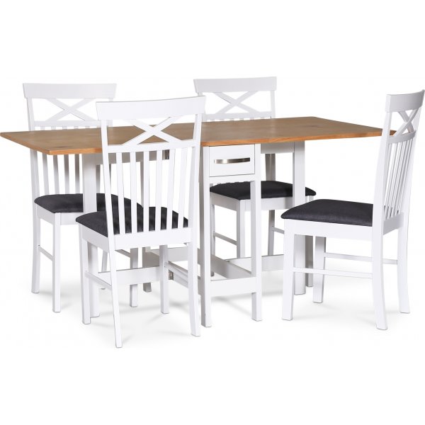 Matgrupp klaffbord Vit / Ek med fyra stolar - F�r� + 4.00 x Stolsdyna