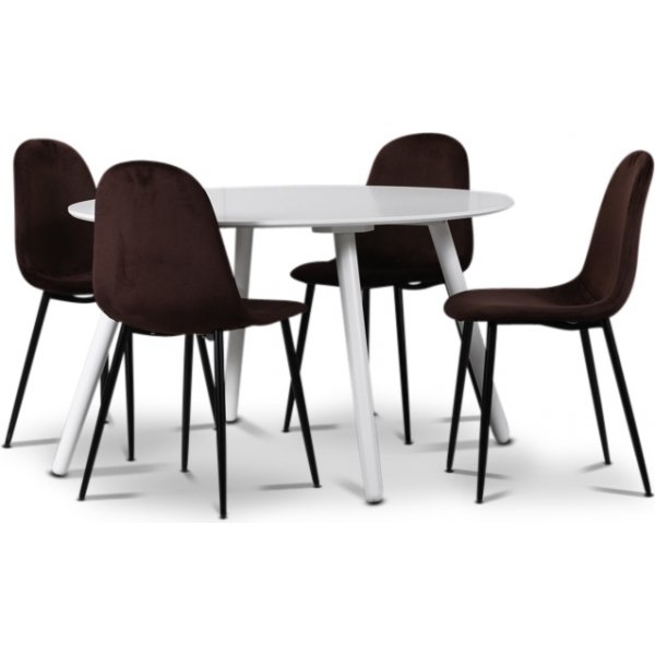 Rosvik matgrupp, matbord med 4 st Carisma sammetsstolar - Vit/Bordeaux + 3.00 x M�beltassar